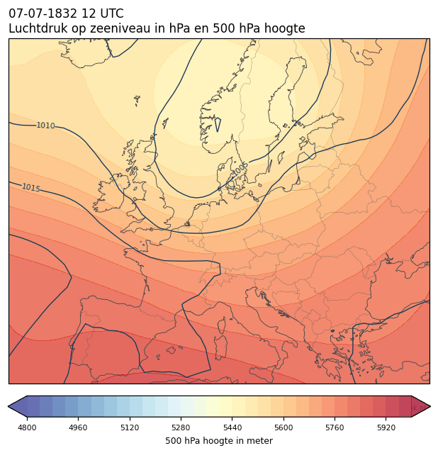 Weerkaart van 7 juli 1832 om 12 UTC