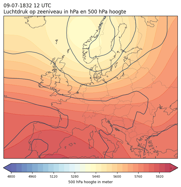 Weerkaart van 9 juli 1832 om 12 UTC