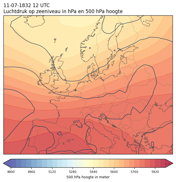 Weerkaart van 11 juli 1832 om 12 UTC
