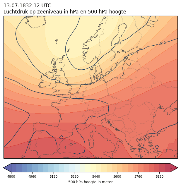 Weerkaart van 13 juli 1832 om 12 UTC