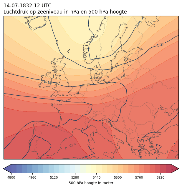Weerkaart van 14 juli 1832 om 12 UTC
