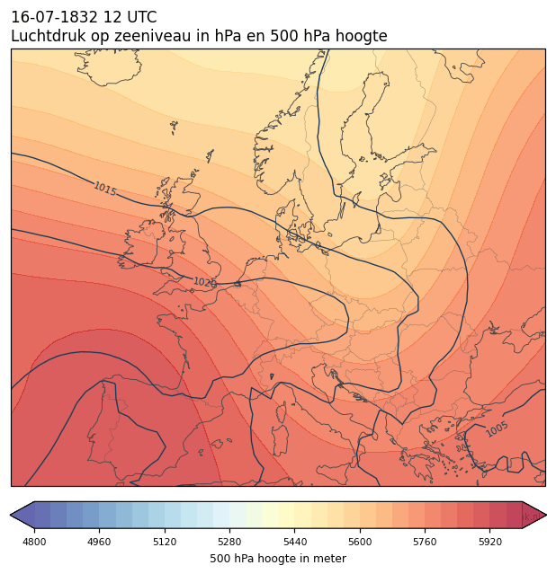 Weerkaart van 16 juli 1832 om 12 UTC