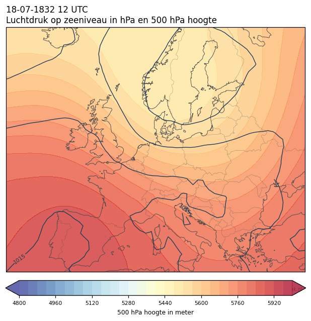 Weerkaart van 18 juli 1832 om 12 UTC