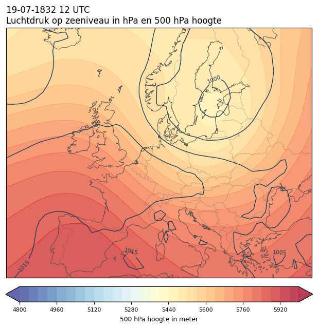Weerkaart van 19 juli 1832 om 12 UTC