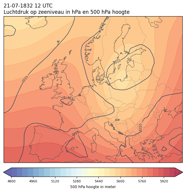 Weerkaart van 21 juli 1832 om 12 UTC