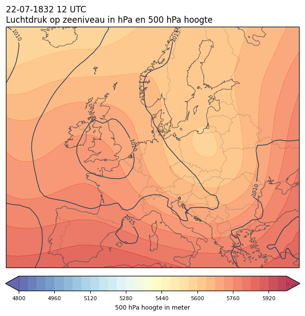 Weerkaart van 22 juli 1832 om 12 UTC