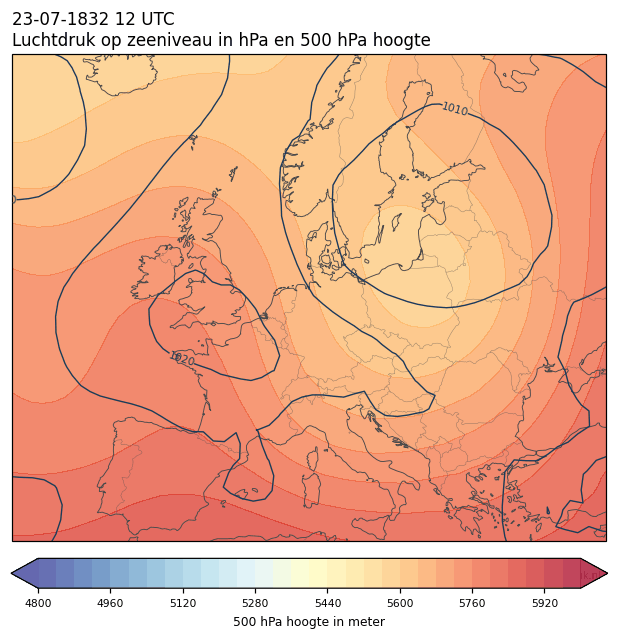 Weerkaart van 23 juli 1832 om 12 UTC