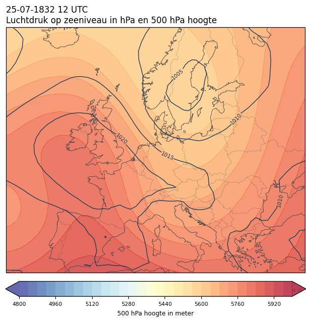 Weerkaart van 25 juli 1832 om 12 UTC