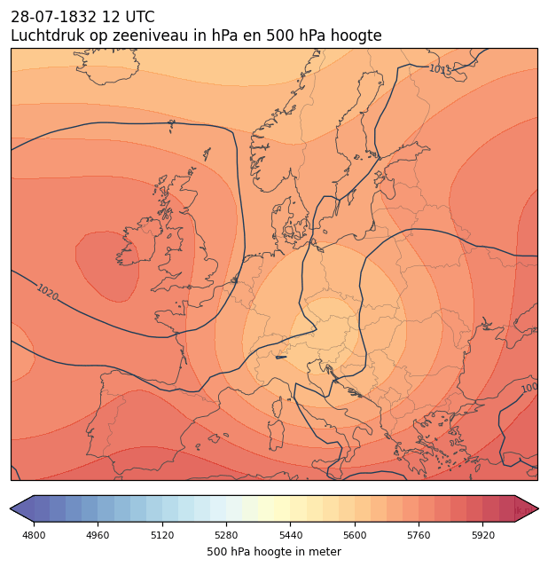 Weerkaart van 28 juli 1832 om 12 UTC