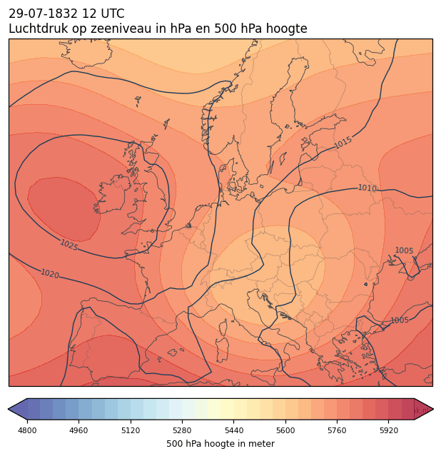 Weerkaart van 29 juli 1832 om 12 UTC