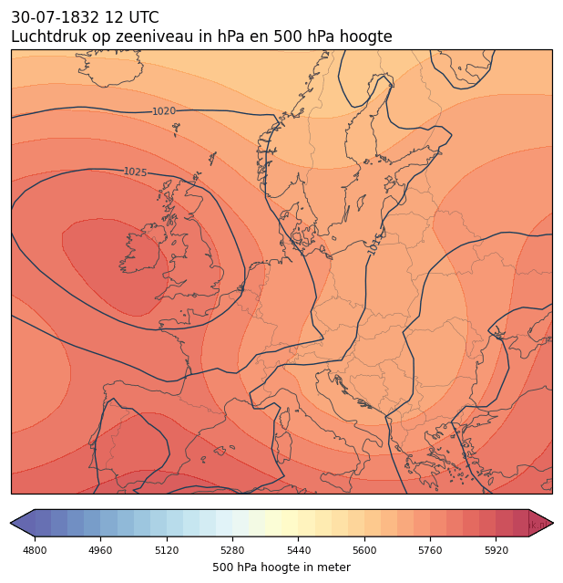 Weerkaart van 30 juli 1832 om 12 UTC