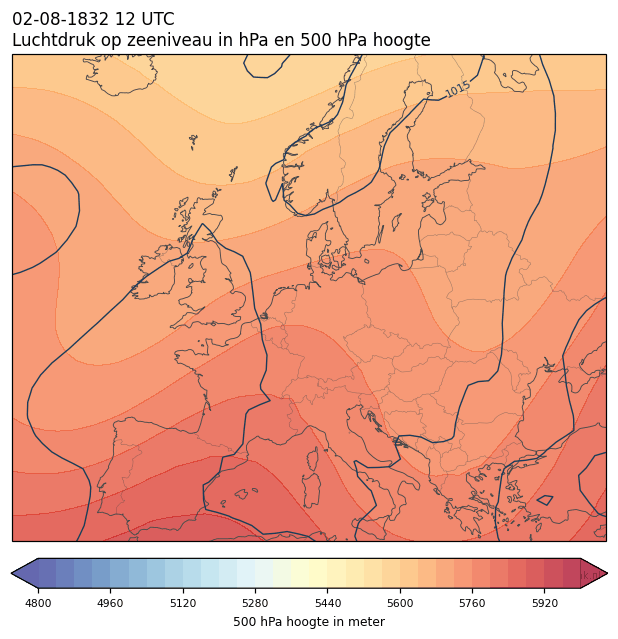 Weerkaart van 2 augustus 1832 om 12 UTC