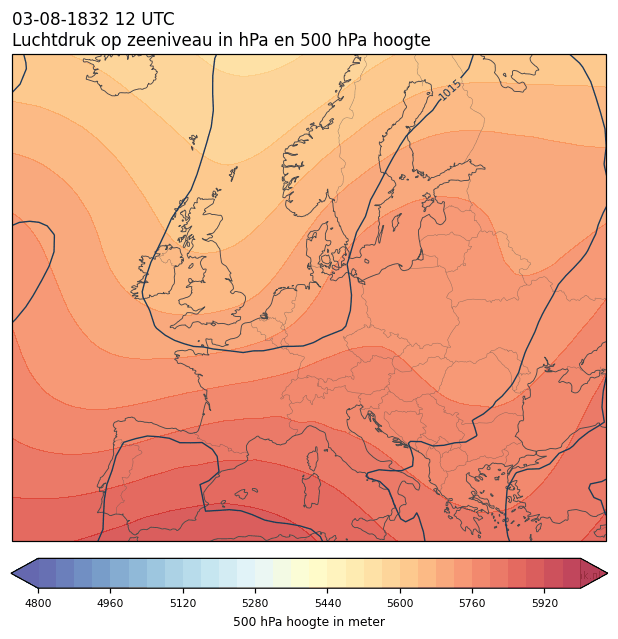Weerkaart van 3 augustus 1832 om 12 UTC