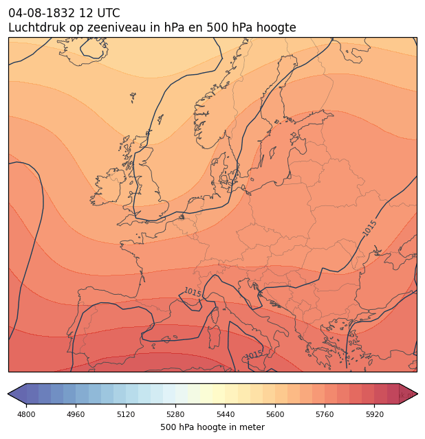 Weerkaart van 4 augustus 1832 om 12 UTC