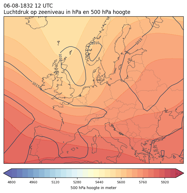 Weerkaart van 6 augustus 1832 om 12 UTC