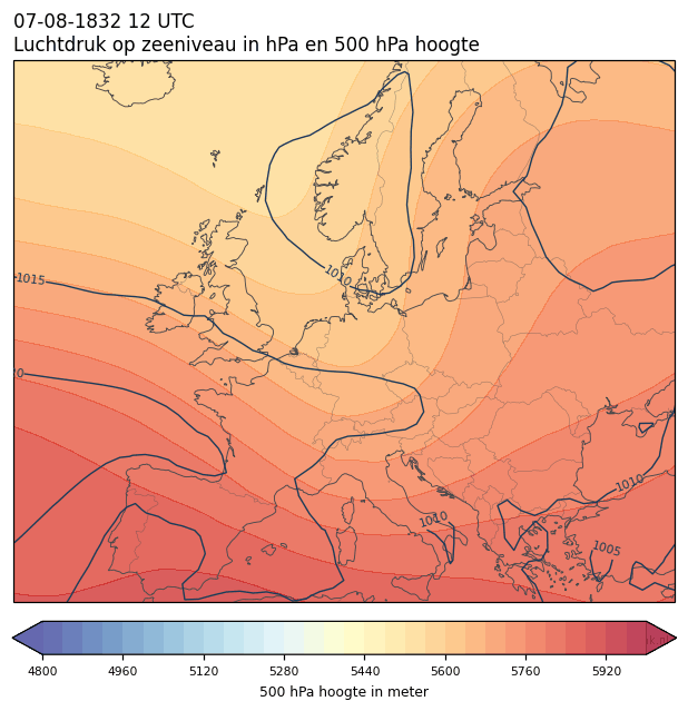 Weerkaart van 7 augustus 1832 om 12 UTC
