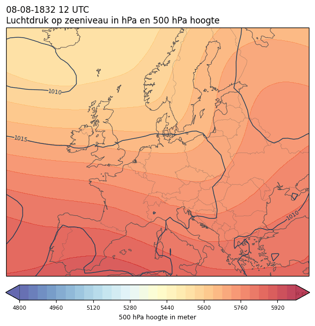 Weerkaart van 8 augustus 1832 om 12 UTC
