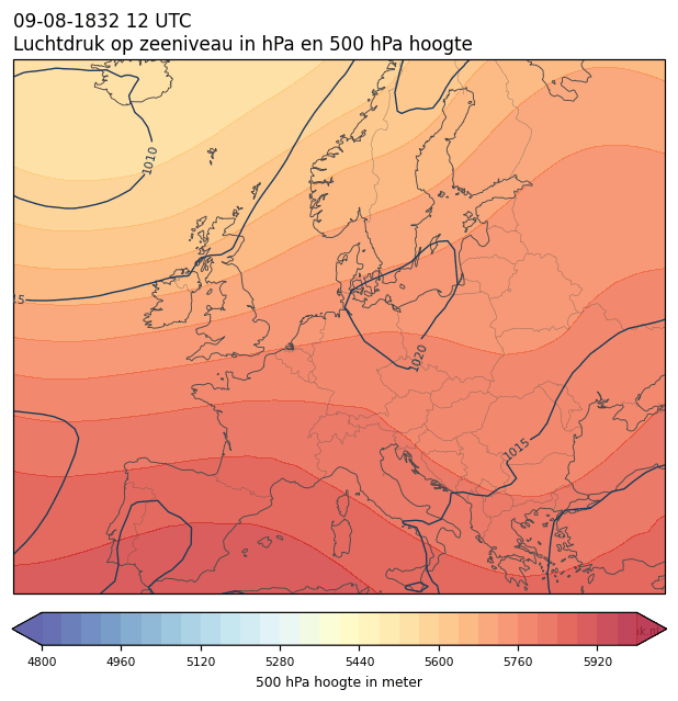Weerkaart van 9 augustus 1832 om 12 UTC