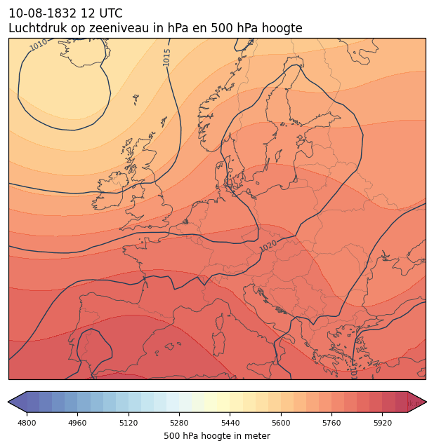 Weerkaart van 10 augustus 1832 om 12 UTC