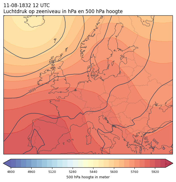 Weerkaart van 11 augustus 1832 om 12 UTC