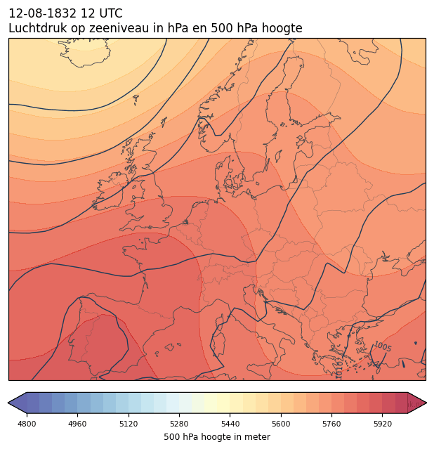 Weerkaart van 12 augustus 1832 om 12 UTC