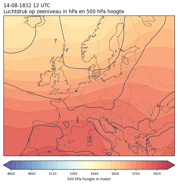 Weerkaart van 14 augustus 1832 om 12 UTC