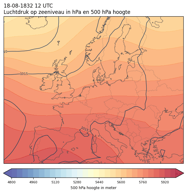 Weerkaart van 18 augustus 1832 om 12 UTC