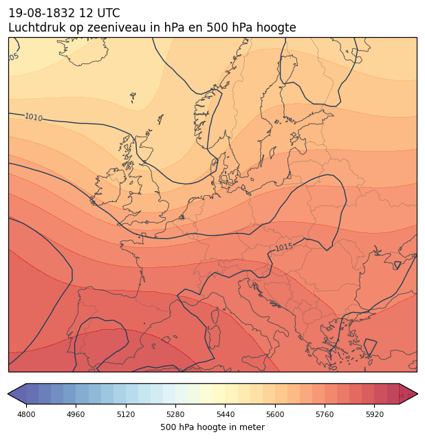 Weerkaart van 19 augustus 1832 om 12 UTC
