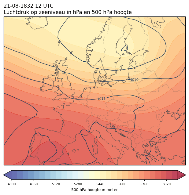 Weerkaart van 21 augustus 1832 om 12 UTC