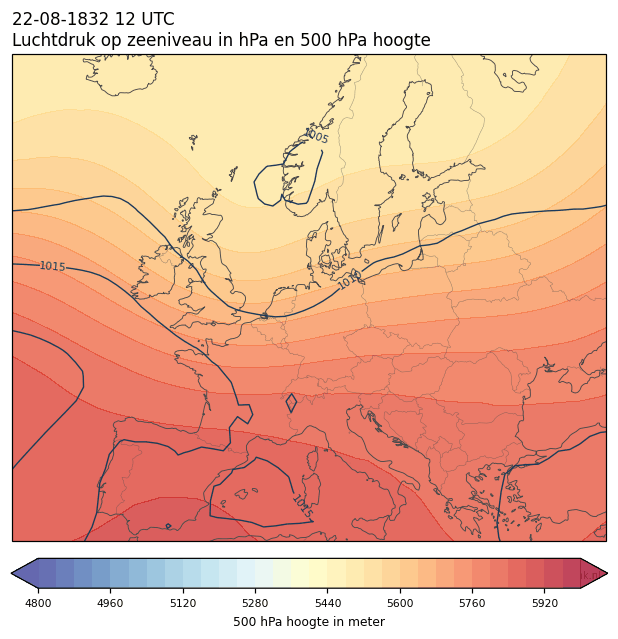 Weerkaart van 22 augustus 1832 om 12 UTC