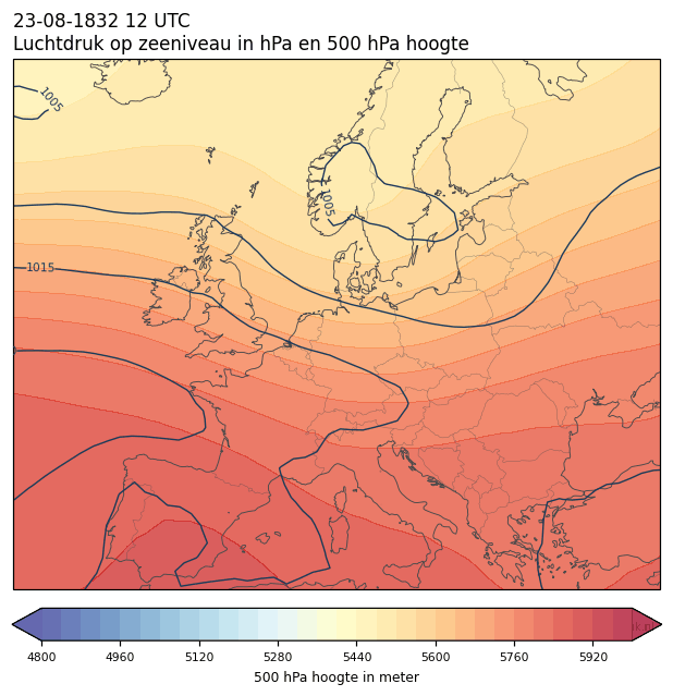Weerkaart van 23 augustus 1832 om 12 UTC