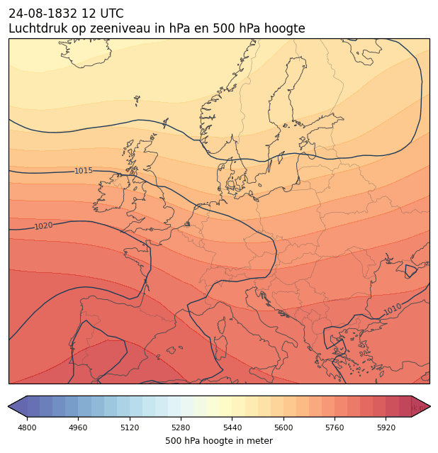 Weerkaart van 24 augustus 1832 om 12 UTC