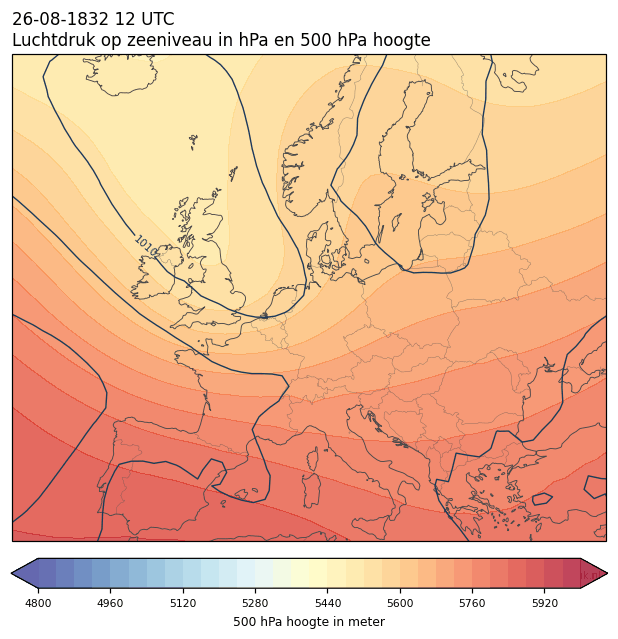 Weerkaart van 26 augustus 1832 om 12 UTC