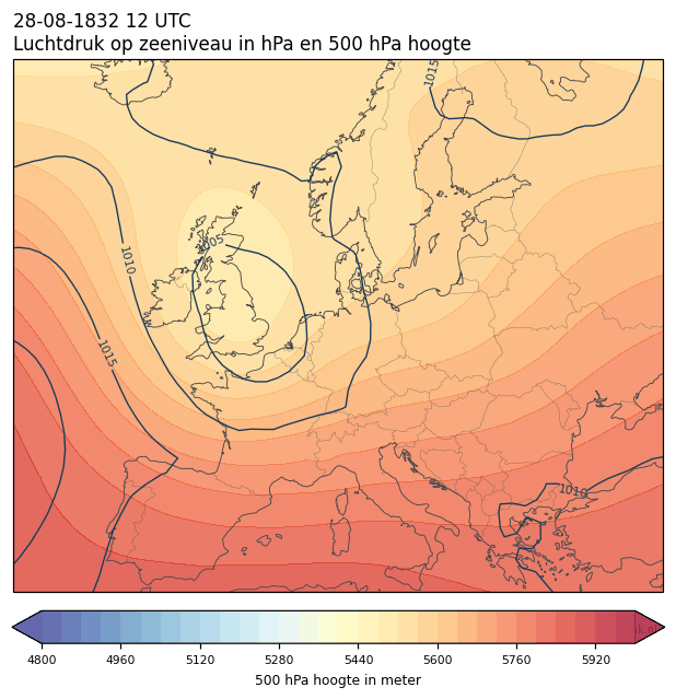 Weerkaart van 28 augustus 1832 om 12 UTC