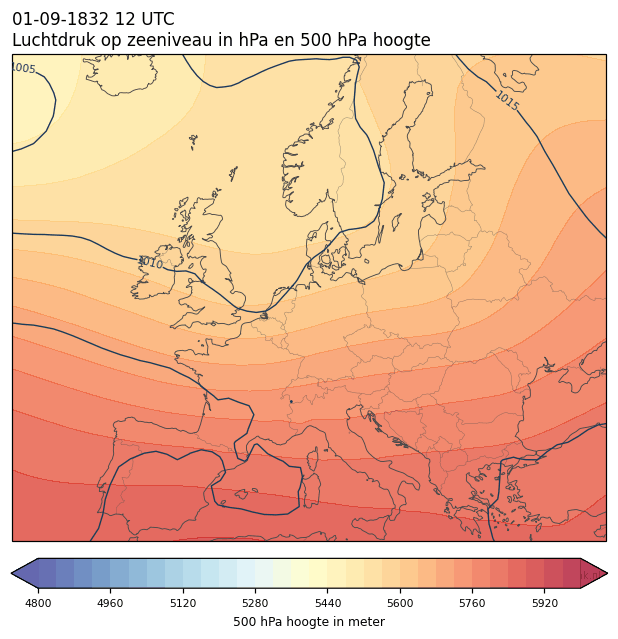 Weerkaart van 1 september 1832 om 12 UTC