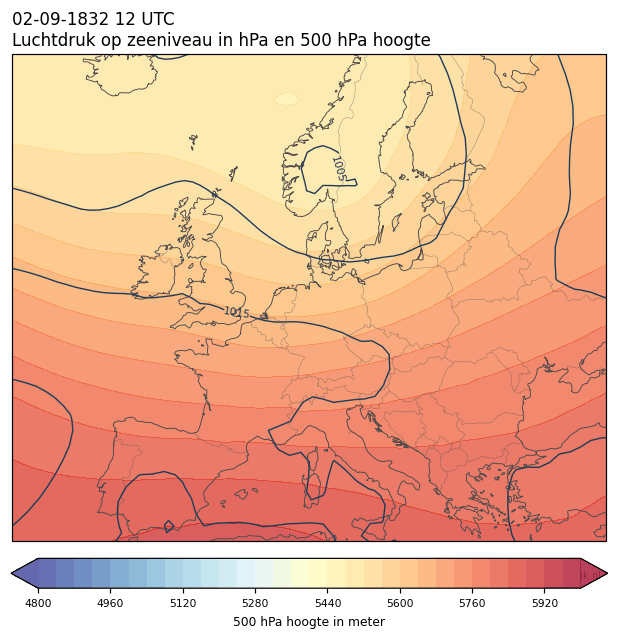 Weerkaart van 2 september 1832 om 12 UTC