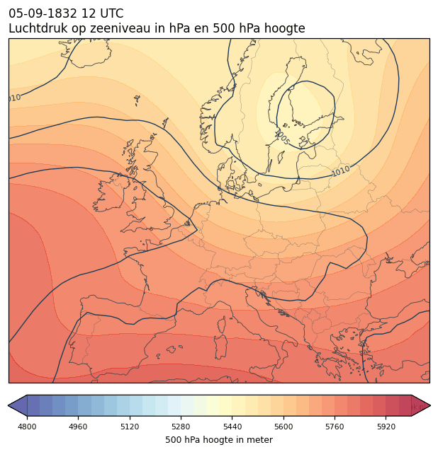 Weerkaart van 5 september 1832 om 12 UTC