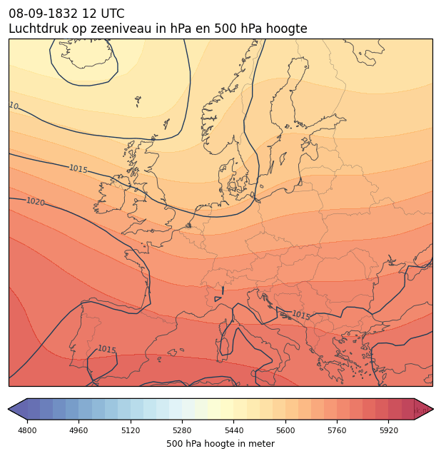 Weerkaart van 8 september 1832 om 12 UTC
