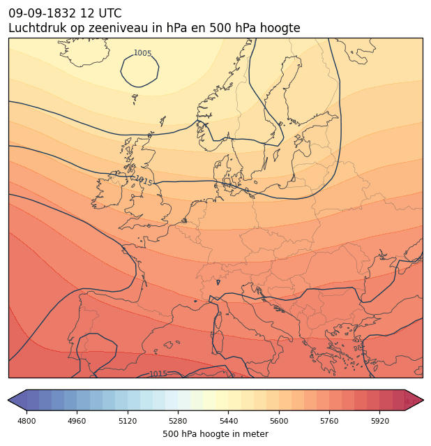 Weerkaart van 9 september 1832 om 12 UTC