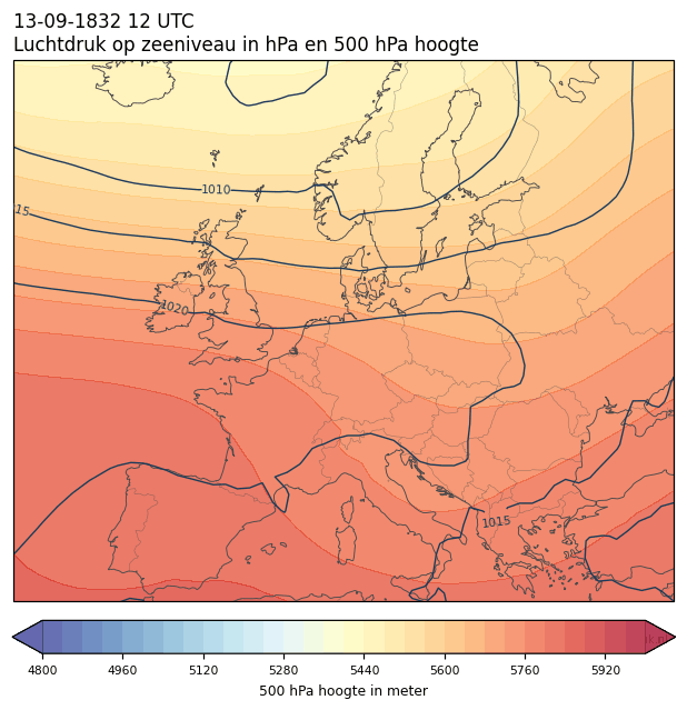 Weerkaart van 13 september 1832 om 12 UTC