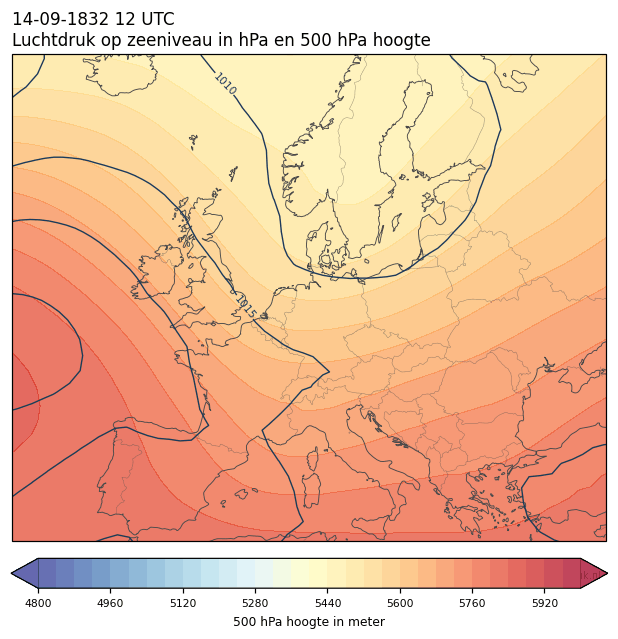 Weerkaart van 14 september 1832 om 12 UTC