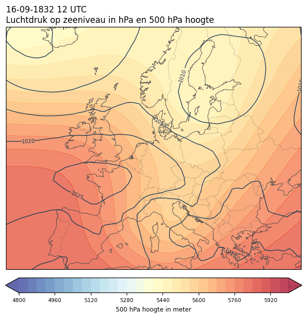 Weerkaart van 16 september 1832 om 12 UTC
