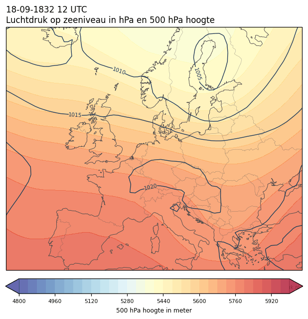 Weerkaart van 18 september 1832 om 12 UTC