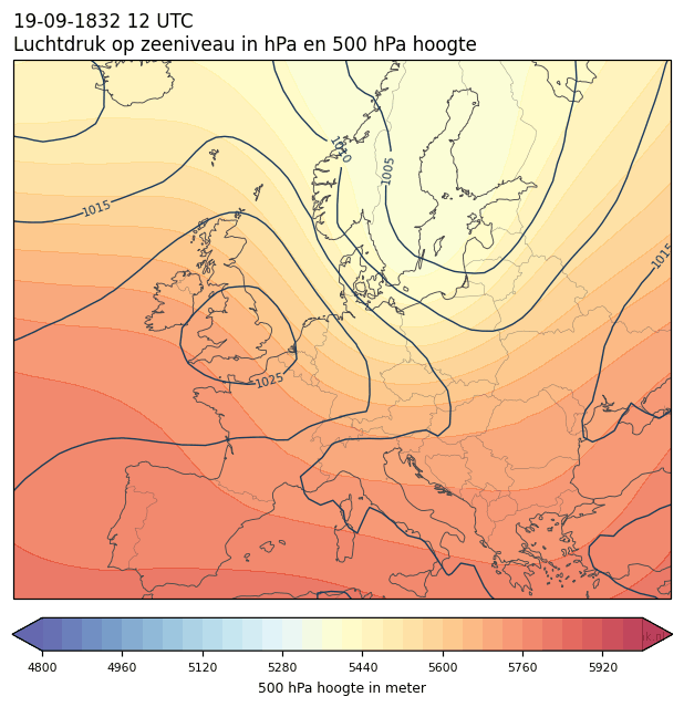 Weerkaart van 19 september 1832 om 12 UTC
