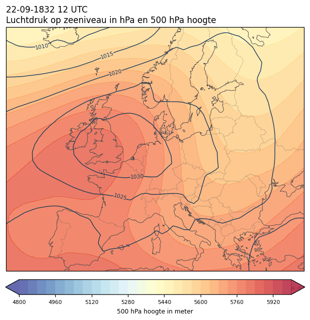 Weerkaart van 22 september 1832 om 12 UTC