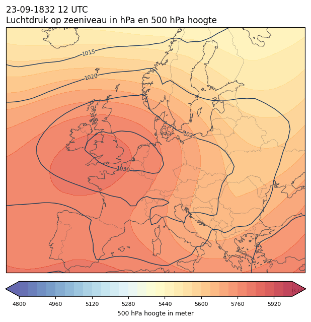 Weerkaart van 23 september 1832 om 12 UTC