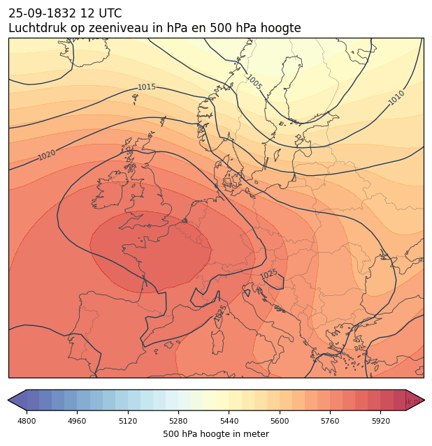 Weerkaart van 25 september 1832 om 12 UTC