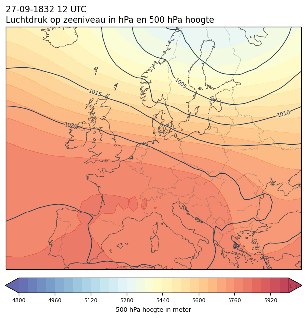 Weerkaart van 27 september 1832 om 12 UTC