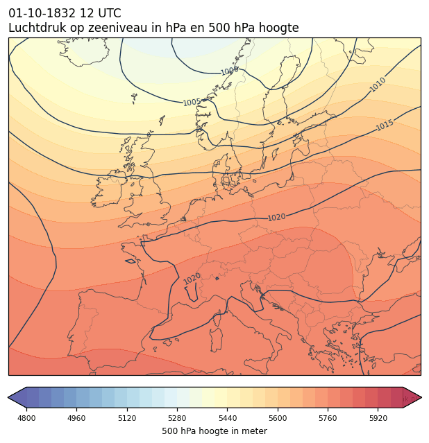 Weerkaart van 1 oktober 1832 om 12 UTC