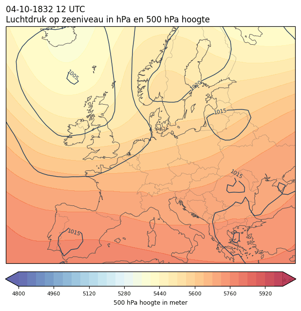 Weerkaart van 4 oktober 1832 om 12 UTC